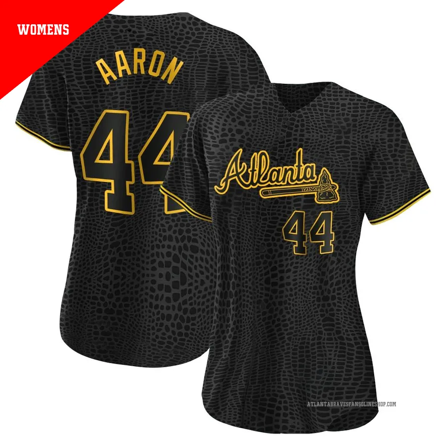 Atlanta Braves ＃44 Hank Aaron Women's Authentic Snake Skin City Jersey - Black