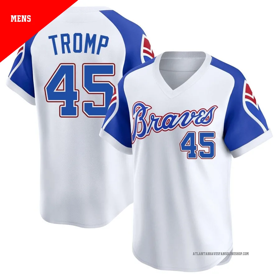 Atlanta Braves ＃45 Chadwick Tromp Men's Limited Throwback Cooperstown Collection Jersey - White