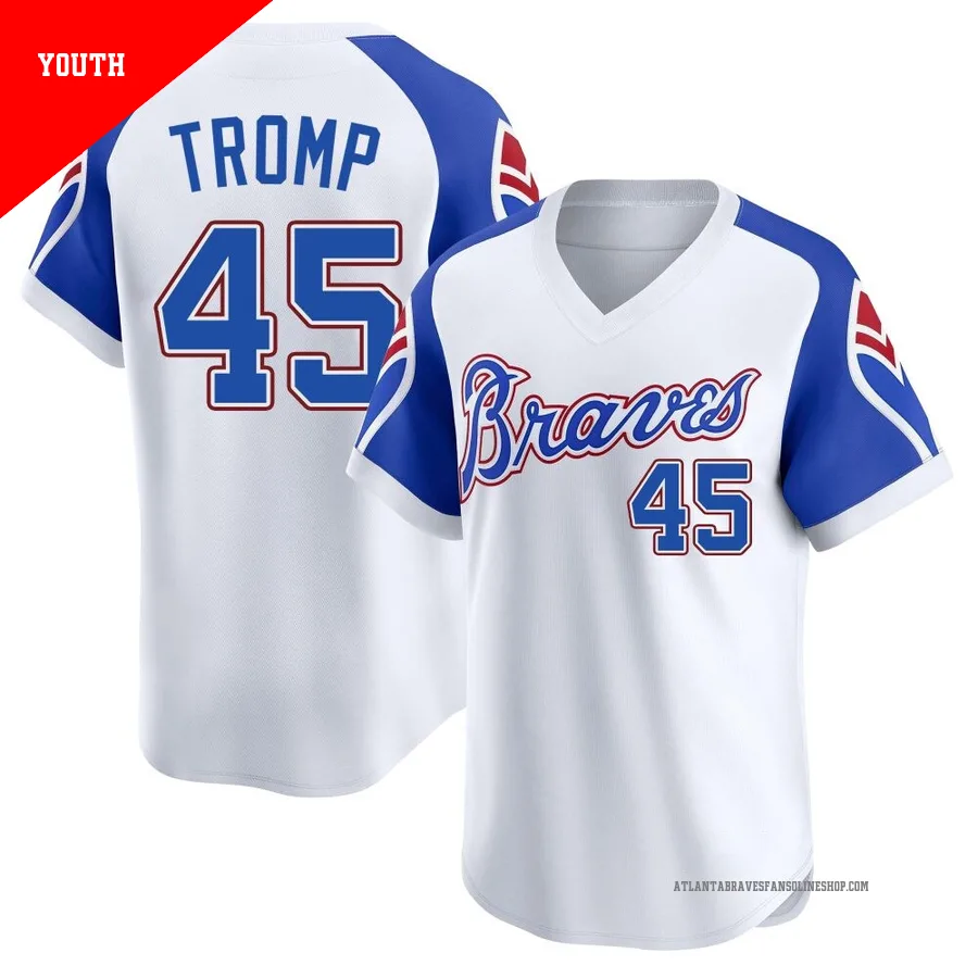 Atlanta Braves ＃45 Chadwick Tromp Youth Limited Throwback Cooperstown Collection Jersey - White
