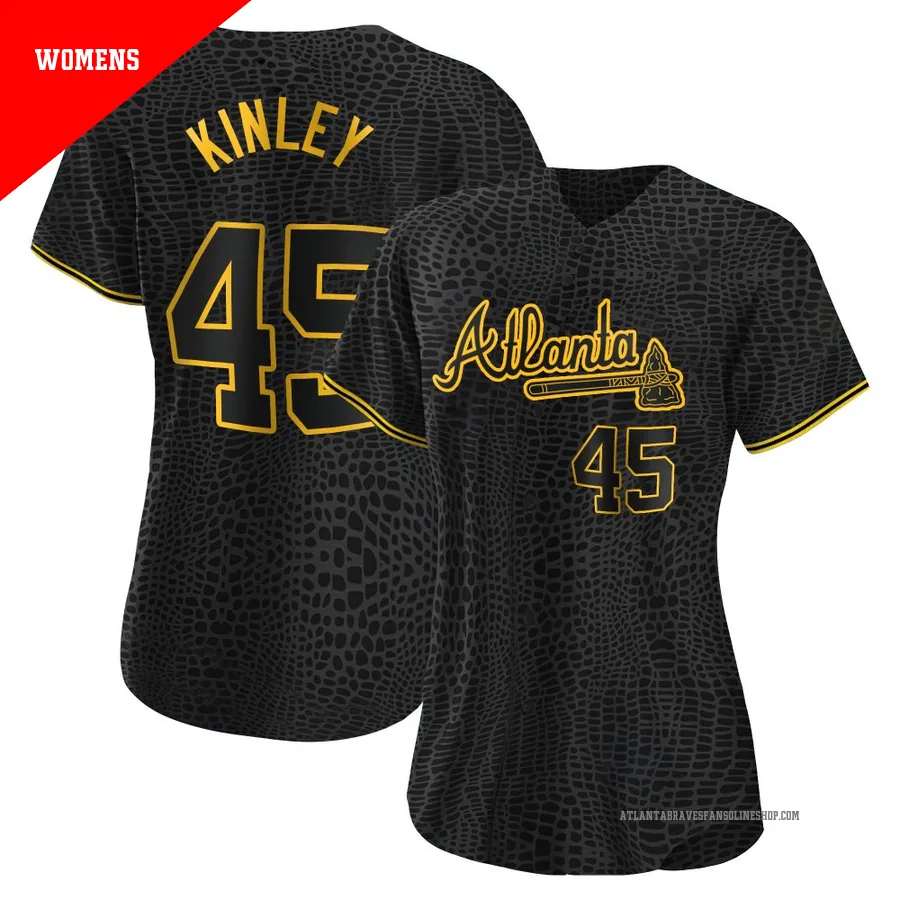 Atlanta Braves ＃45 Tyler Kinley Women's Authentic Snake Skin City Jersey - Black