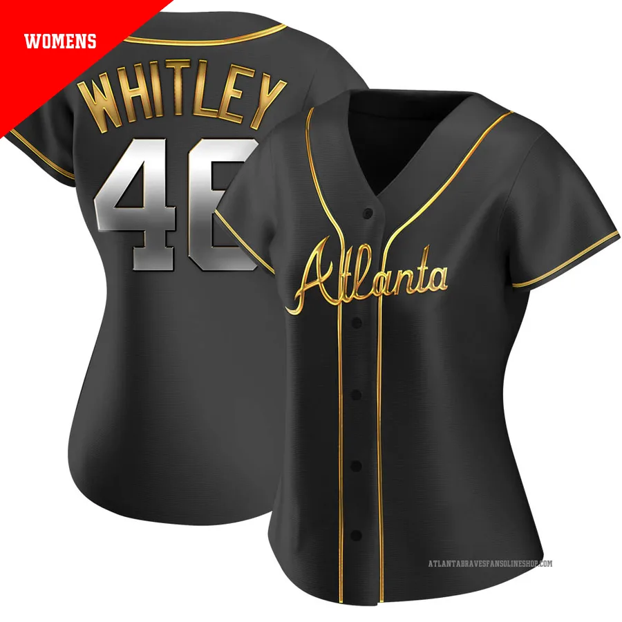 Atlanta Braves ＃46 Chase Whitley Women's Replica Black en Alternate Jersey - Gold