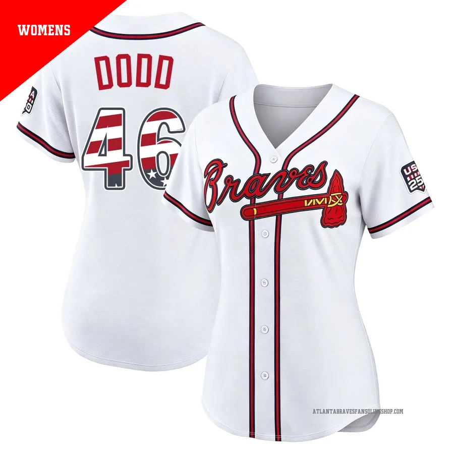 Atlanta Braves ＃46 Dylan Dodd Women's Limited USA 250 Fourth Of July Home Stadium Jersey - White