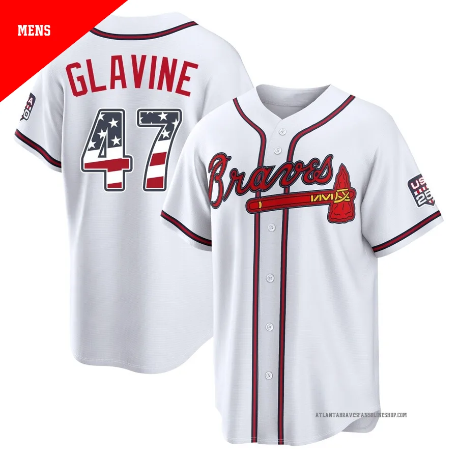 Atlanta Braves ＃47 Tom Glavine Men's Limited USA 250 Fourth Of July Home Stadium Jersey - White