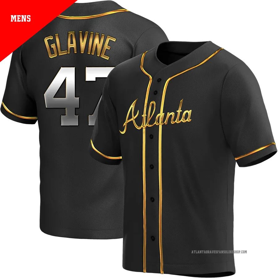 Atlanta Braves ＃47 Tom Glavine Men's Replica Black en Alternate Jersey - Gold