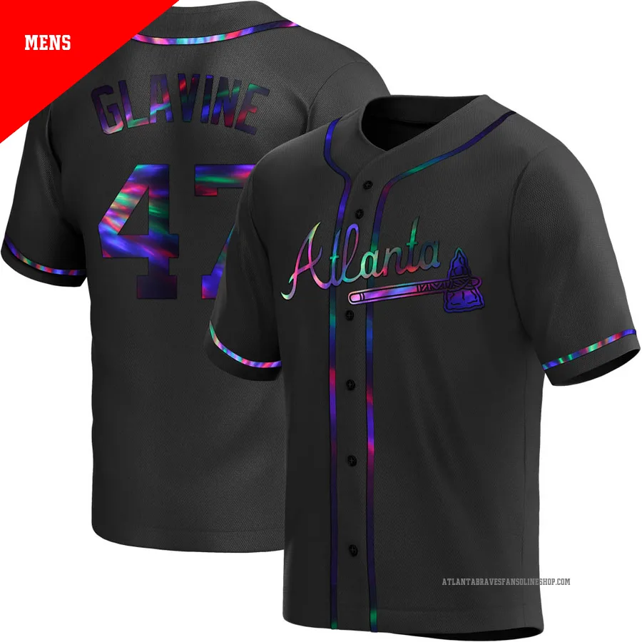 Atlanta Braves ＃47 Tom Glavine Men's Replica Holographic Alternate Jersey - Black
