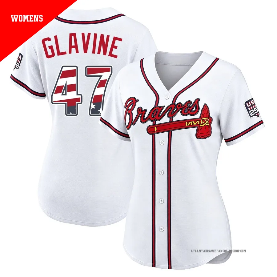 Atlanta Braves ＃47 Tom Glavine Women's Limited USA 250 Fourth Of July Home Stadium Jersey - White