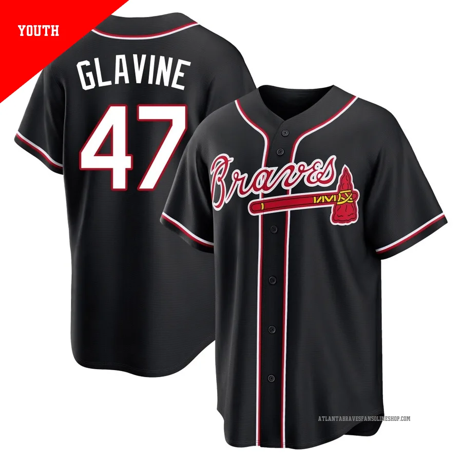 Atlanta Braves ＃47 Tom Glavine Youth Replica Fashion Out Jersey - Black