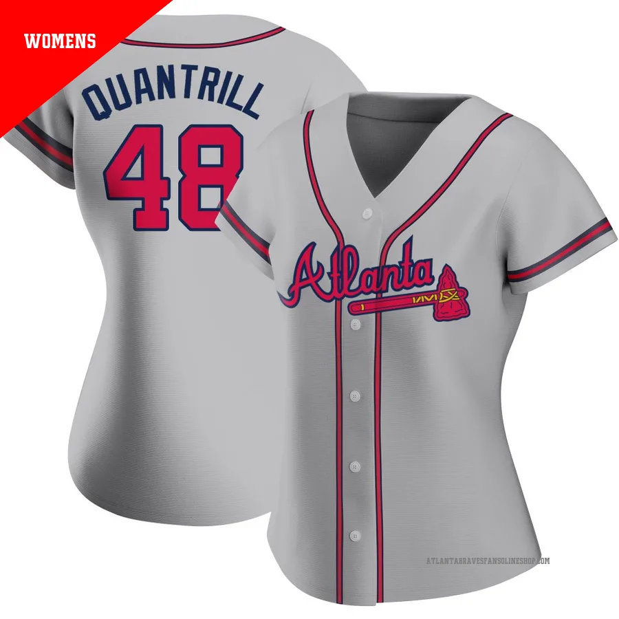 Atlanta Braves ＃48 Cal Quantrill Women's Authentic Road Jersey - Gray