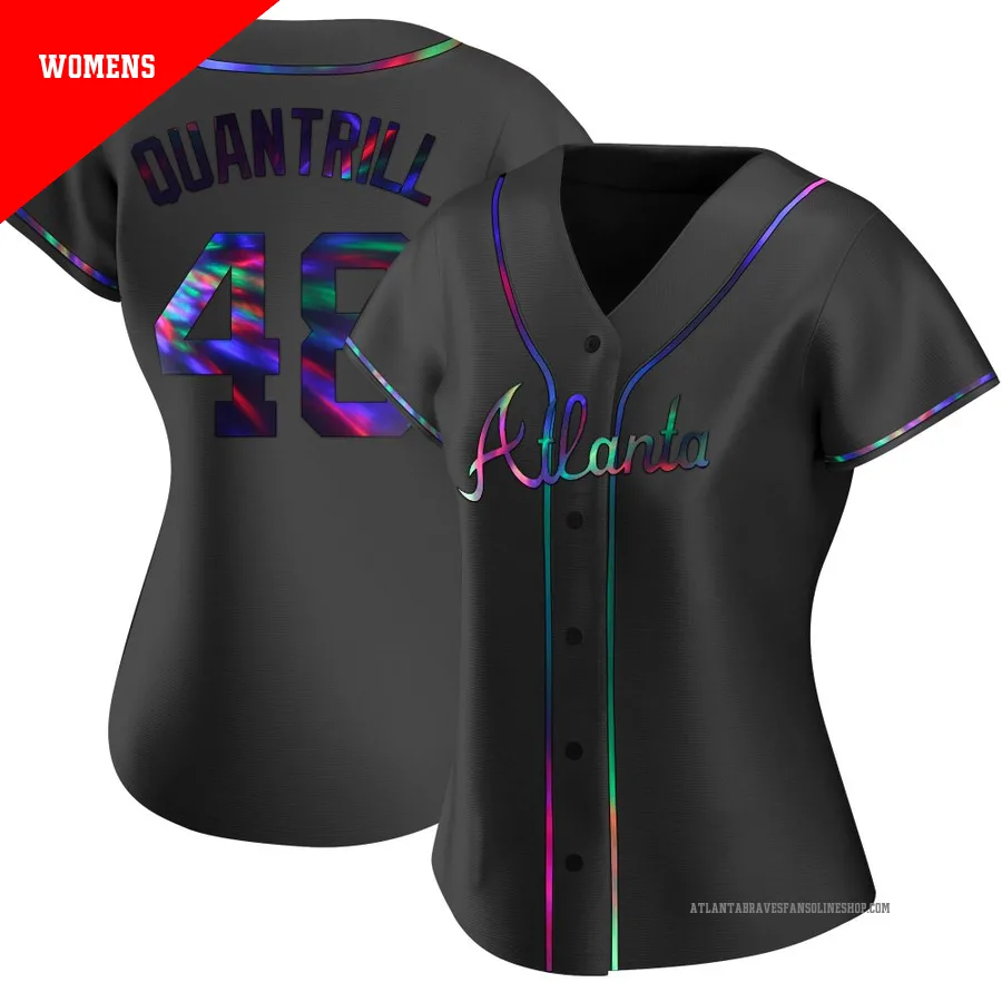 Atlanta Braves ＃48 Cal Quantrill Women's Replica Holographic Alternate Jersey - Black