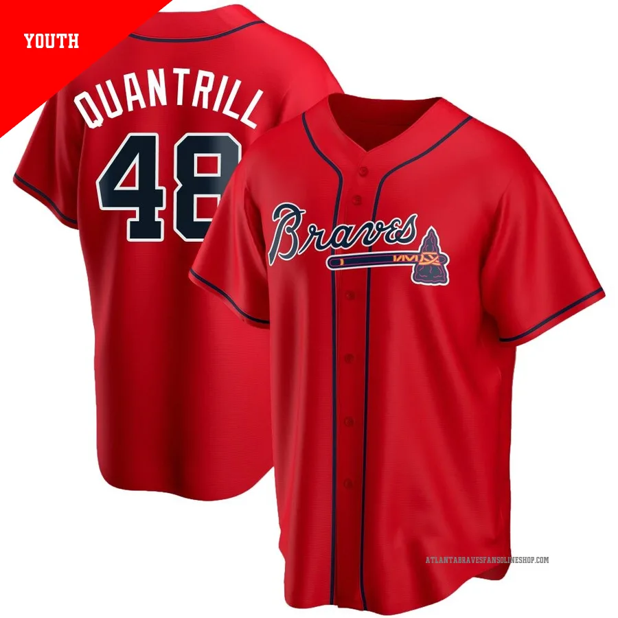 Atlanta Braves ＃48 Cal Quantrill Youth Replica Alternate Jersey - Red