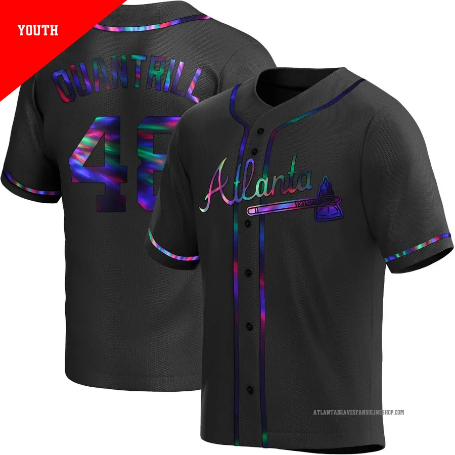 Atlanta Braves ＃48 Cal Quantrill Youth Replica Holographic Alternate Jersey - Black