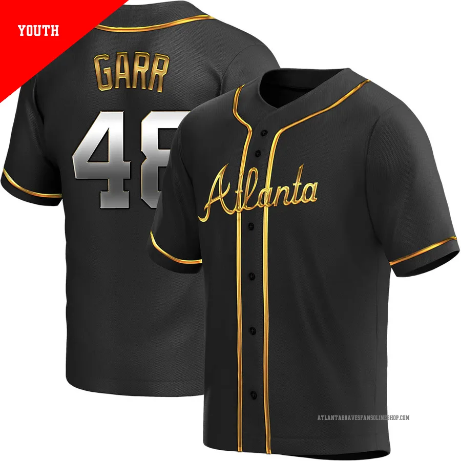 Atlanta Braves ＃48 Ralph Garr Youth Replica Black en Alternate Jersey - Gold