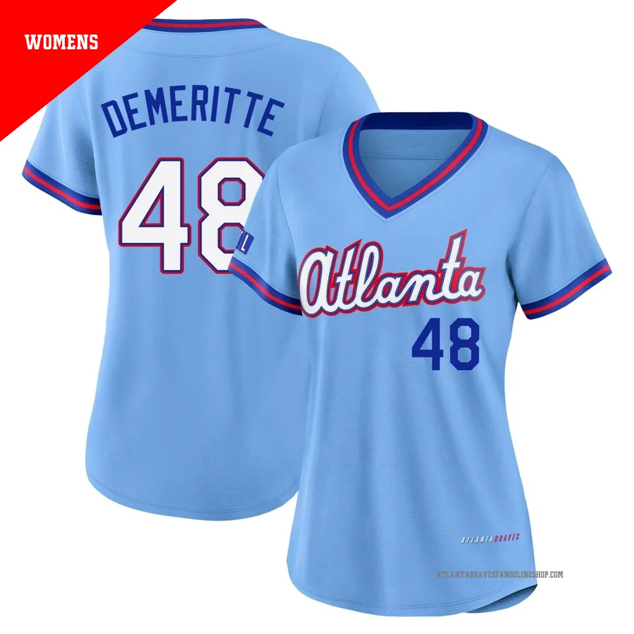 Atlanta Braves ＃48 Travis Demeritte Women's Limited Powder 2026 City Connect Stadium Jersey - Blue