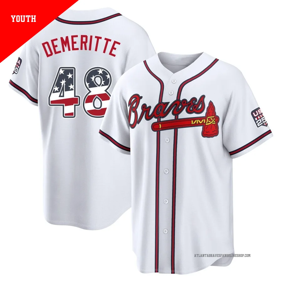 Atlanta Braves ＃48 Travis Demeritte Youth Limited USA 250 Fourth Of July Home Stadium Jersey - White