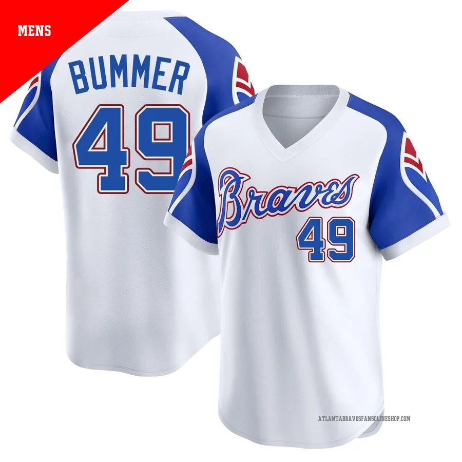 Atlanta Braves ＃49 Aaron Bummer Men's Limited Throwback Cooperstown Collection Jersey - White