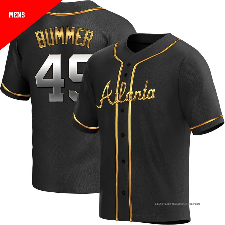 Atlanta Braves ＃49 Aaron Bummer Men's Replica Black en Alternate Jersey - Gold