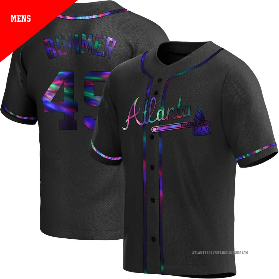 Atlanta Braves ＃49 Aaron Bummer Men's Replica Holographic Alternate Jersey - Black