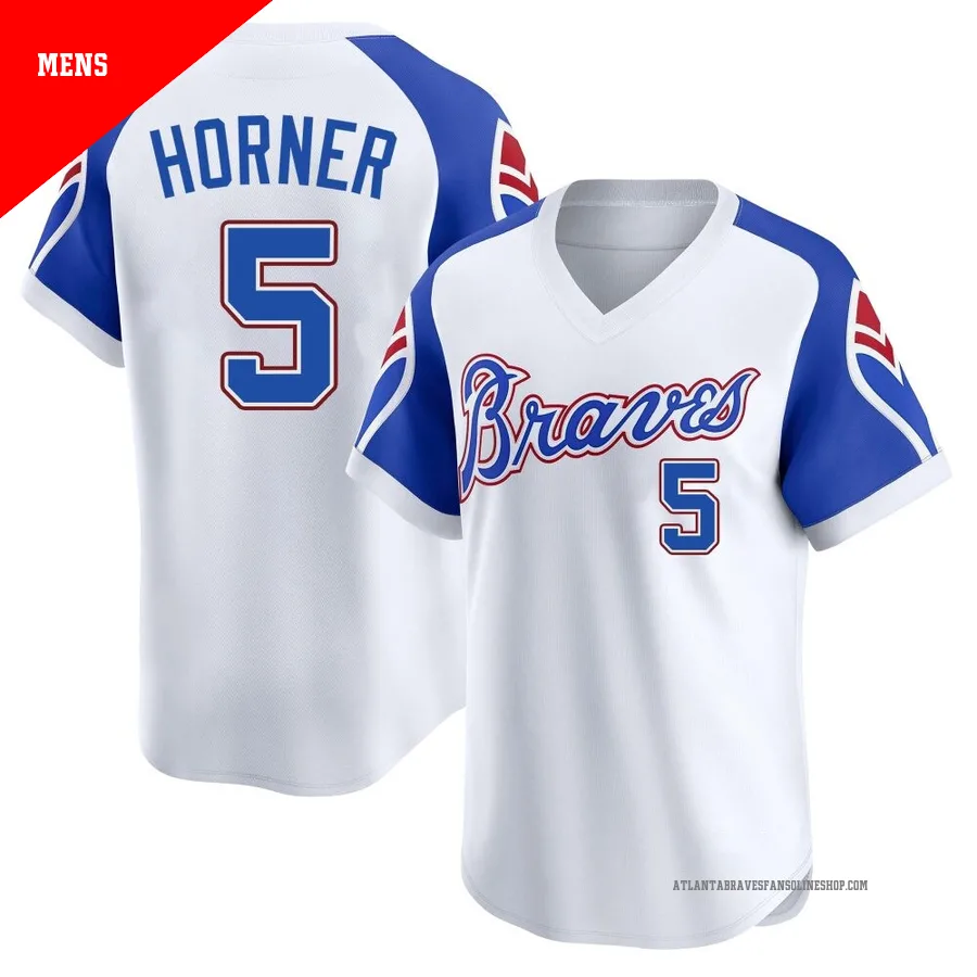 Atlanta Braves ＃5 Bob Horner Men's Limited Throwback Cooperstown Collection Jersey - White