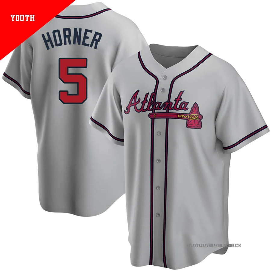 Atlanta Braves ＃5 Bob Horner Youth Replica Road Jersey - Gray