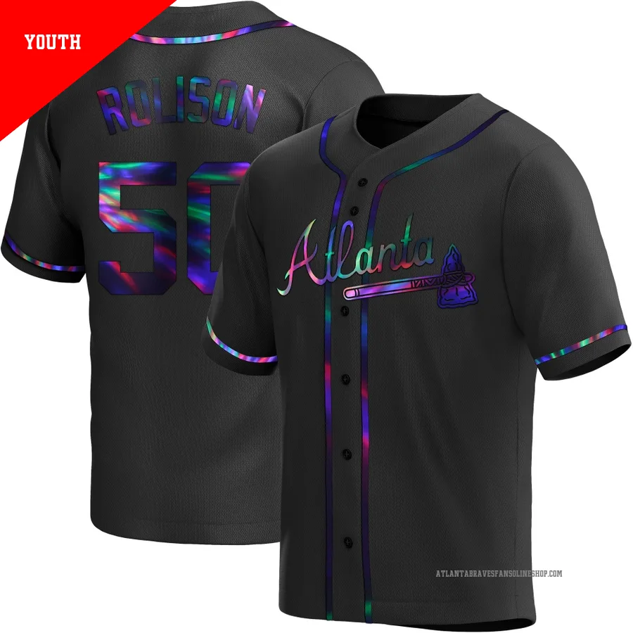 Atlanta Braves ＃50 Ryan Rolison Youth Replica Holographic Alternate Jersey - Black