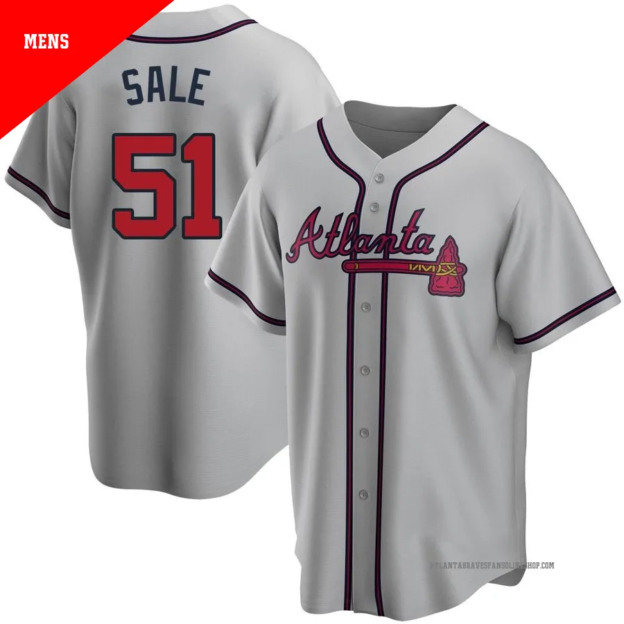 Atlanta Braves ＃51 Chris Sale Men's Replica Road Jersey - Gray