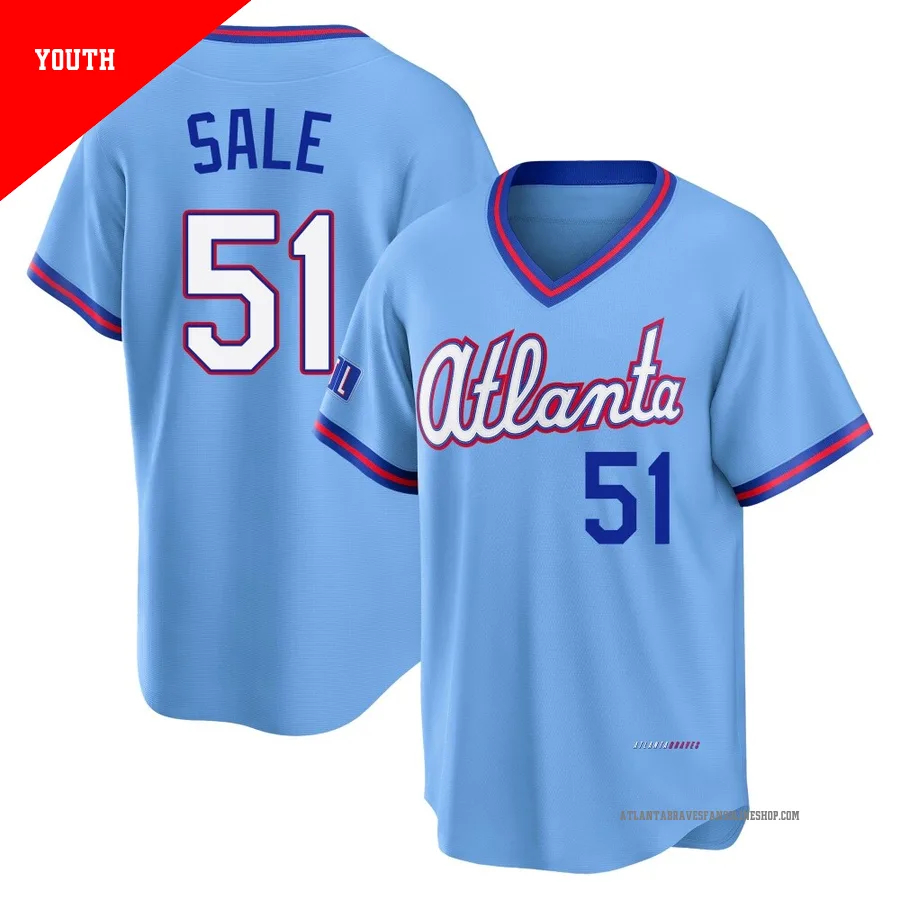 Atlanta Braves ＃51 Chris Sale Youth Limited Powder 2026 City Connect Stadium Jersey - Blue