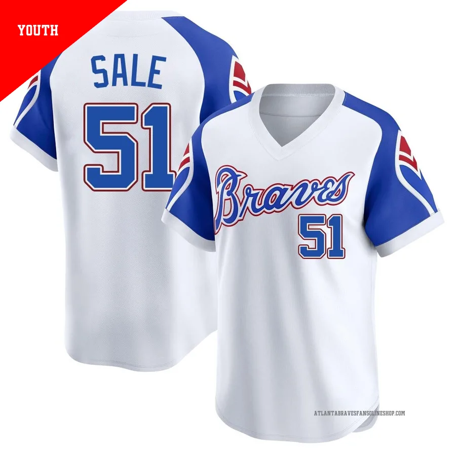 Atlanta Braves ＃51 Chris Sale Youth Limited Throwback Cooperstown Collection Jersey - White