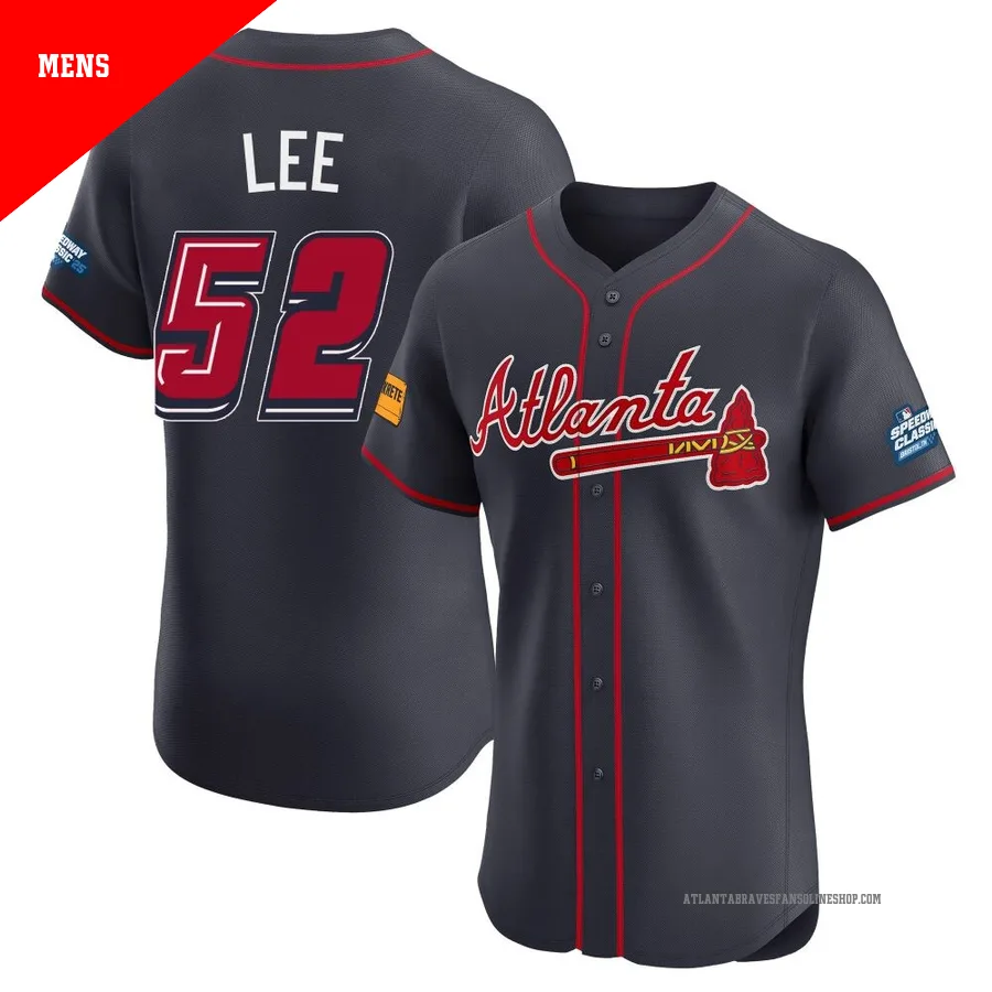 Atlanta Braves ＃52 Dylan Lee Men's Elite 2025 Speedway Classic Alternate Jersey - Navy