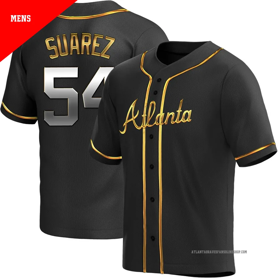 Atlanta Braves ＃54 Jose Suarez Men's Replica Black en Alternate Jersey - Gold