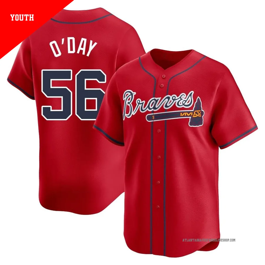 Atlanta Braves ＃56 Darren O'Day Youth Limited Alternate Jersey - Red