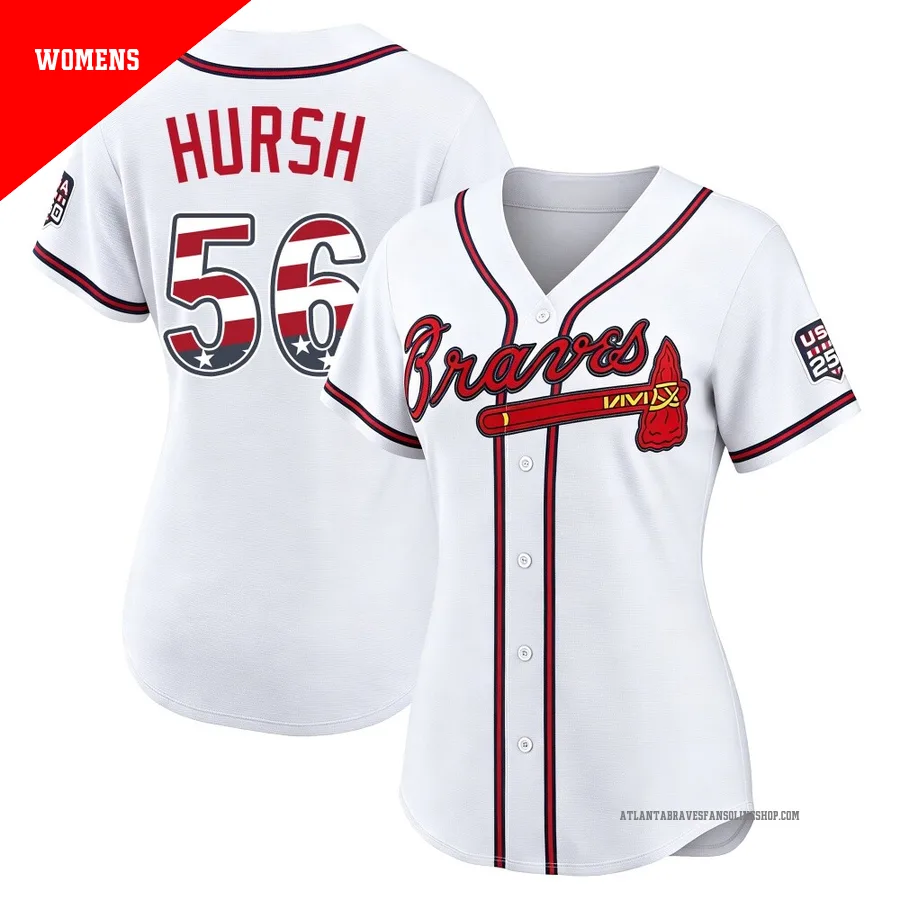 Atlanta Braves ＃56 Jason Hursh Women's Limited USA 250 Fourth Of July Home Stadium Jersey - White