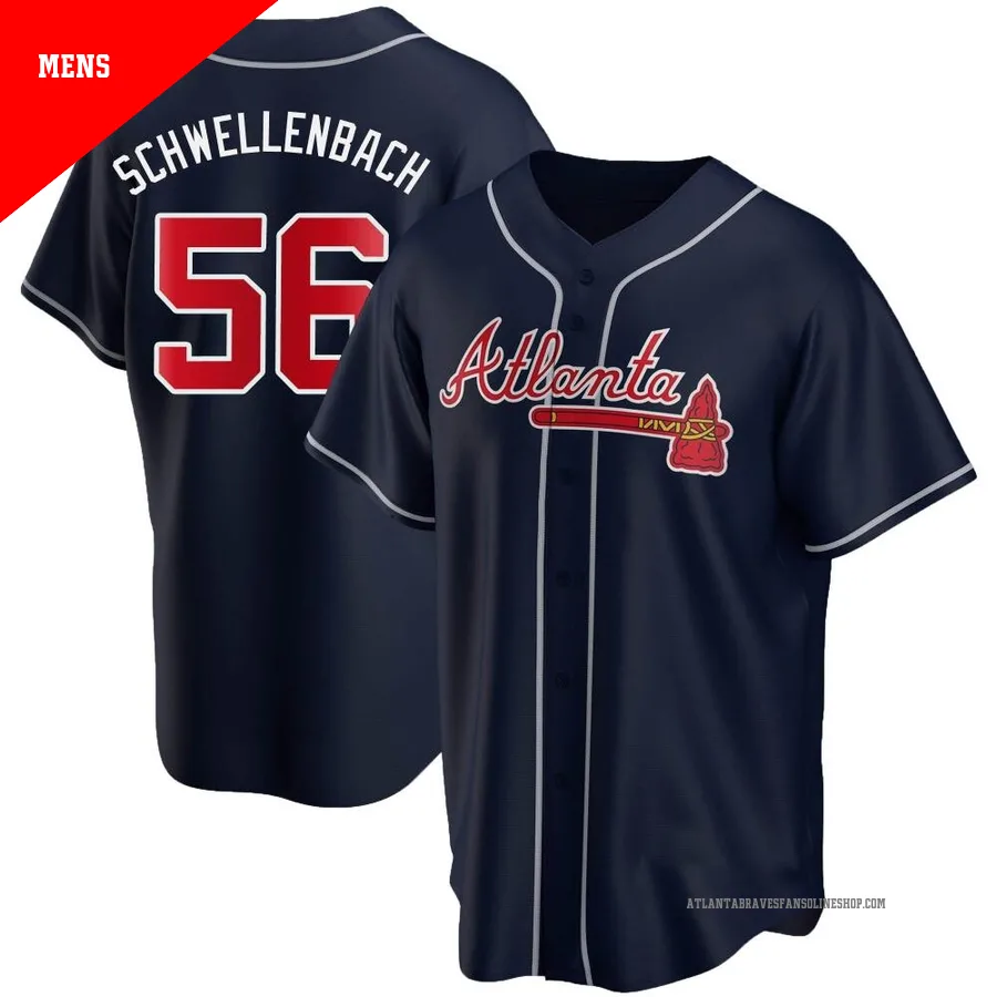 Atlanta Braves ＃56 Spencer Schwellenbach Men's Replica Alternate Jersey - Navy
