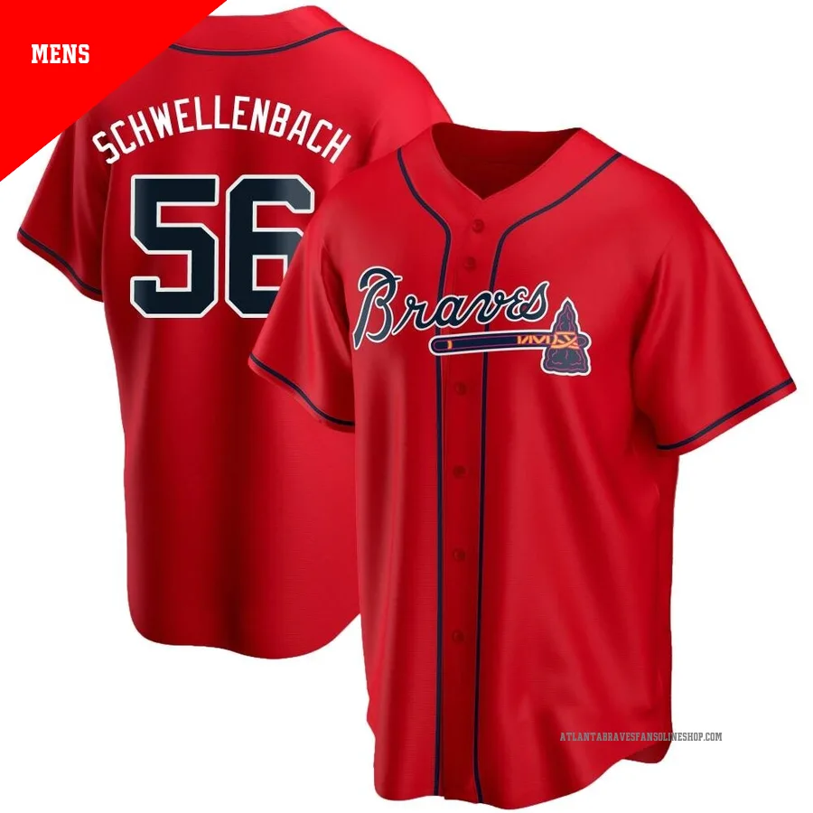 Atlanta Braves ＃56 Spencer Schwellenbach Men's Replica Alternate Jersey - Red