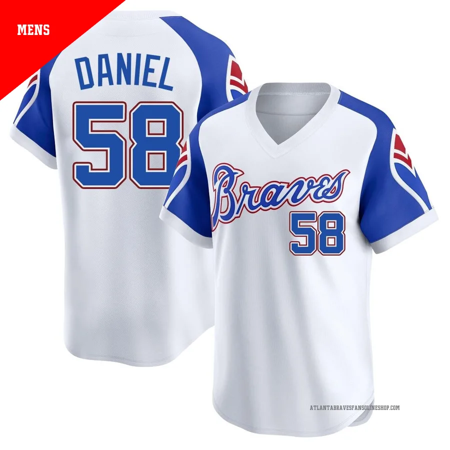 Atlanta Braves ＃58 Davis Daniel Men's Limited Throwback Cooperstown Collection Jersey - White