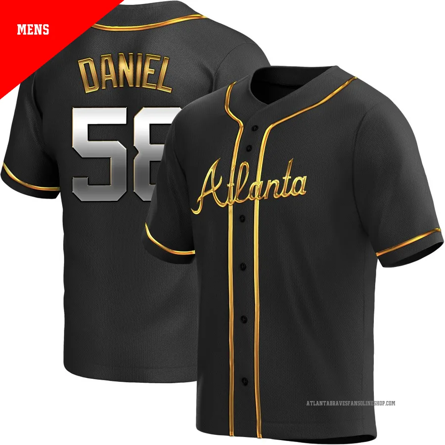 Atlanta Braves ＃58 Davis Daniel Men's Replica Black en Alternate Jersey - Gold