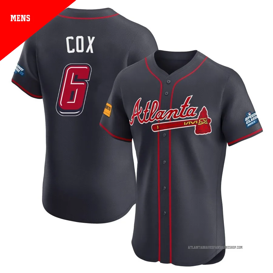 Atlanta Braves ＃6 Bobby Cox Men's Elite 2025 Speedway Classic Alternate Jersey - Navy