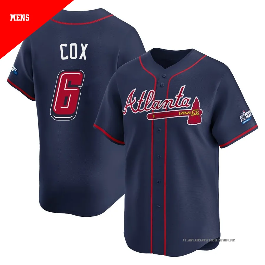 Atlanta Braves ＃6 Bobby Cox Men's Limited 2025 Speedway Classic Alternate Jersey - Navy