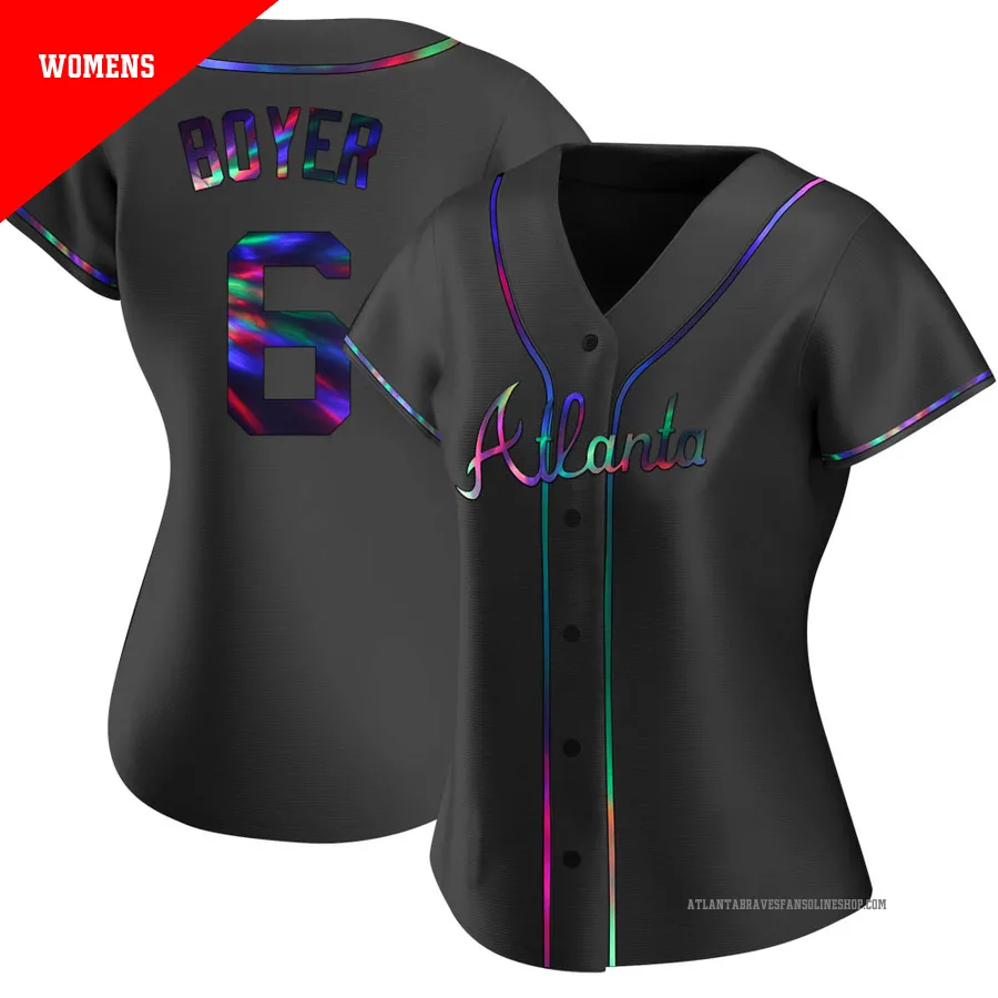 Atlanta Braves ＃6 Clete Boyer Women's Replica Holographic Alternate Jersey - Black