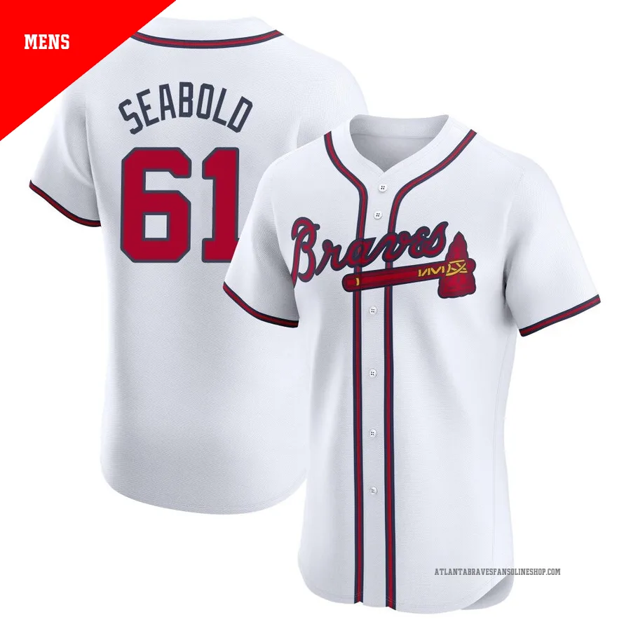 Atlanta Braves ＃61 Connor Seabold Men's Elite Home Jersey - White