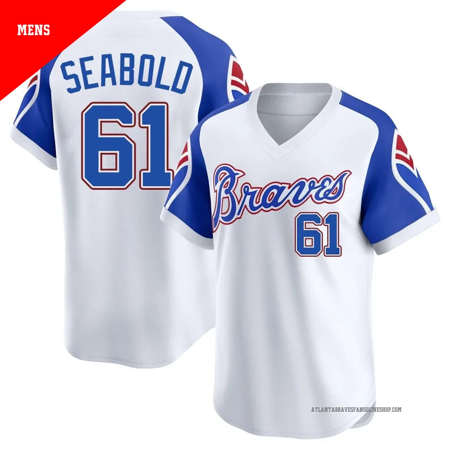 Atlanta Braves ＃61 Connor Seabold Men's Limited Throwback Cooperstown Collection Jersey - White