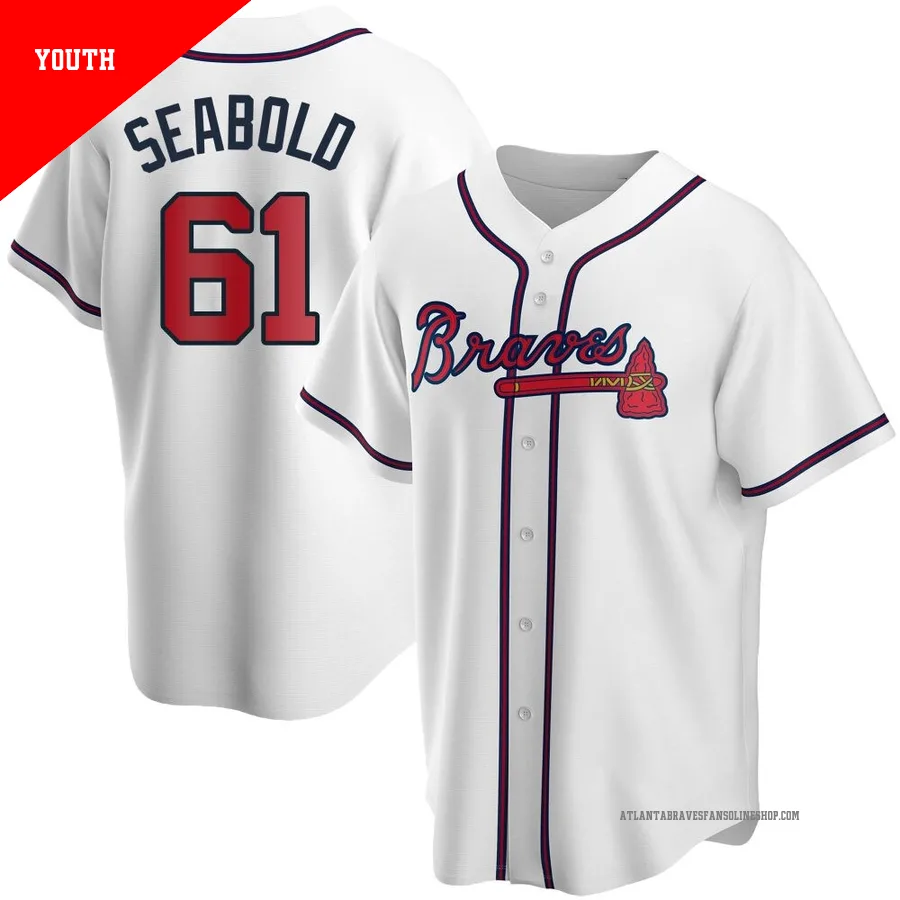 Atlanta Braves ＃61 Connor Seabold Youth Replica Home Jersey - White
