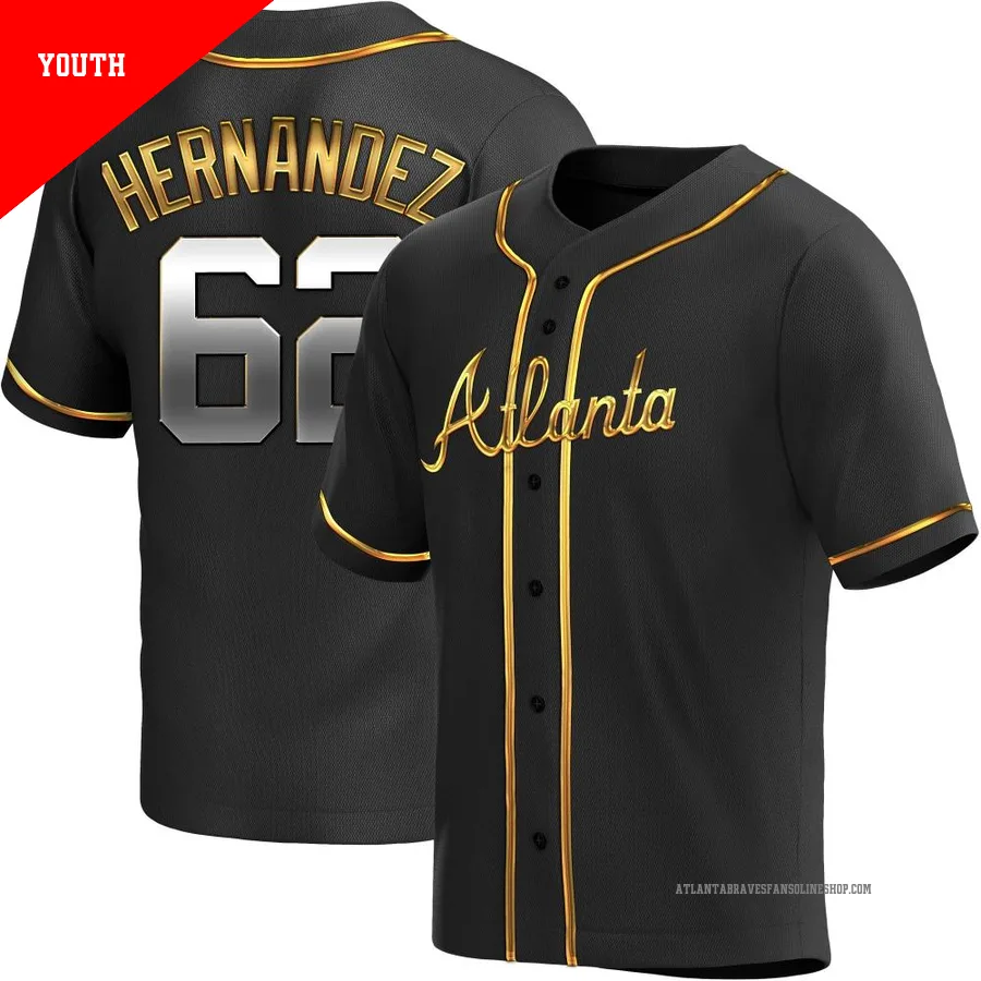 Atlanta Braves ＃62 Daysbel Hernandez Youth Replica Black en Alternate Jersey - Gold