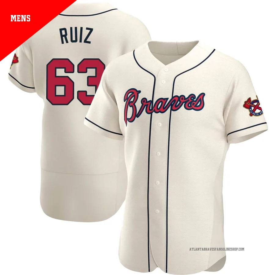 Atlanta Braves ＃63 Jose Ruiz Men's Authentic Alternate Jersey - Cream