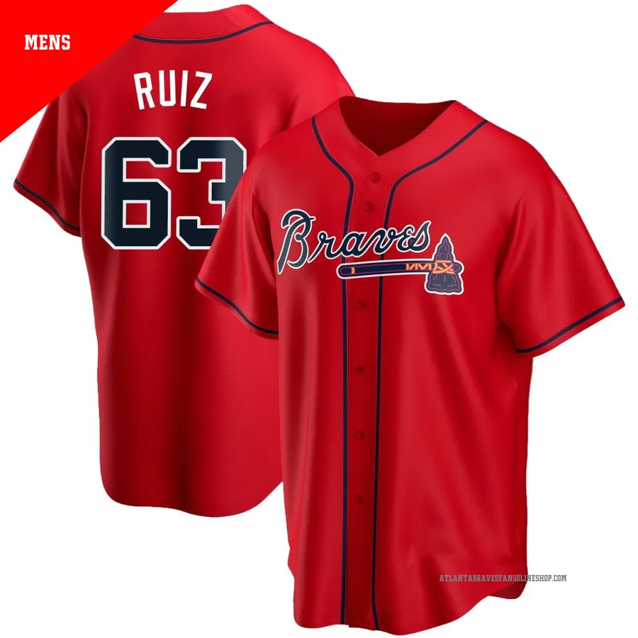 Atlanta Braves ＃63 Jose Ruiz Men's Replica Alternate Jersey - Red