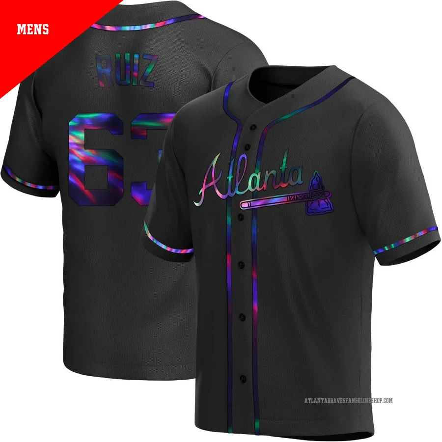Atlanta Braves ＃63 Jose Ruiz Men's Replica Holographic Alternate Jersey - Black