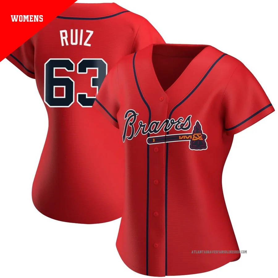 Atlanta Braves ＃63 Jose Ruiz Women's Authentic Alternate Jersey - Red
