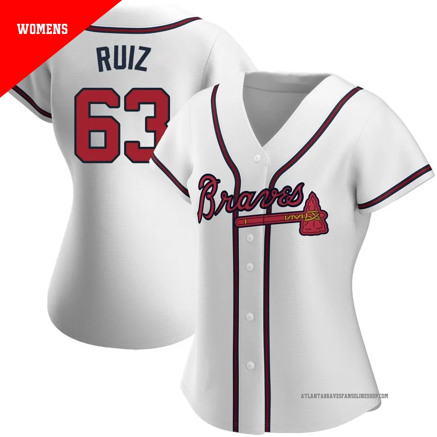 Atlanta Braves ＃63 Jose Ruiz Women's Authentic Home Jersey - White