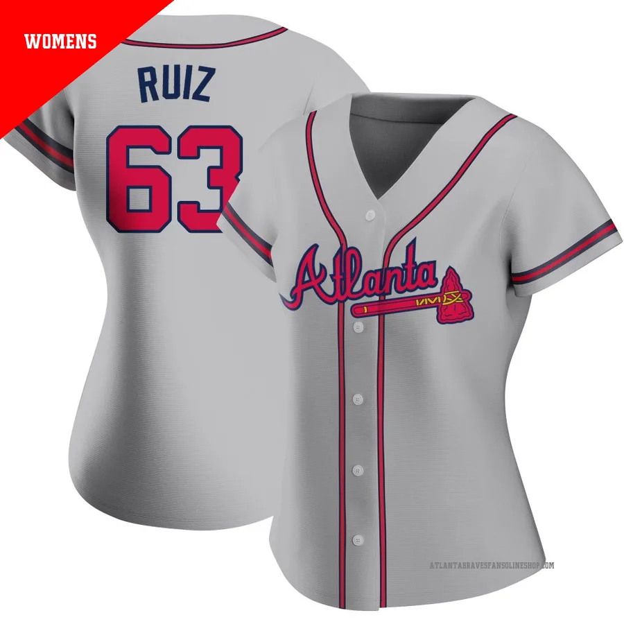 Atlanta Braves ＃63 Jose Ruiz Women's Authentic Road Jersey - Gray