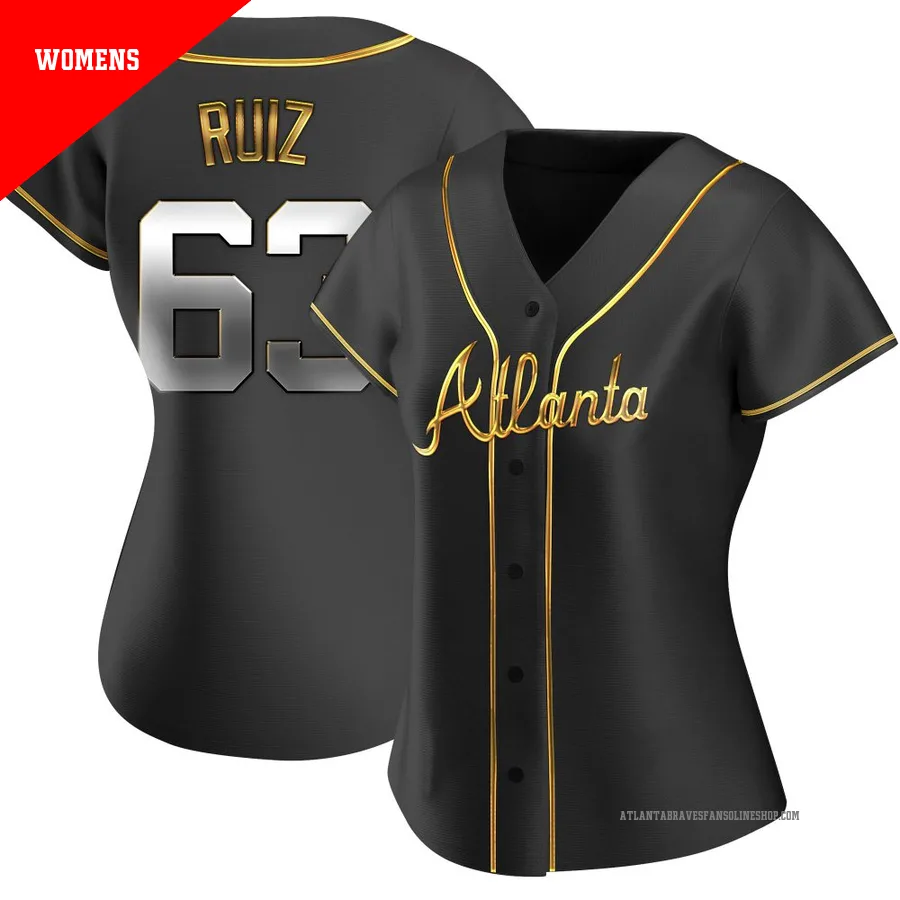 Atlanta Braves ＃63 Jose Ruiz Women's Replica Black en Alternate Jersey - Gold