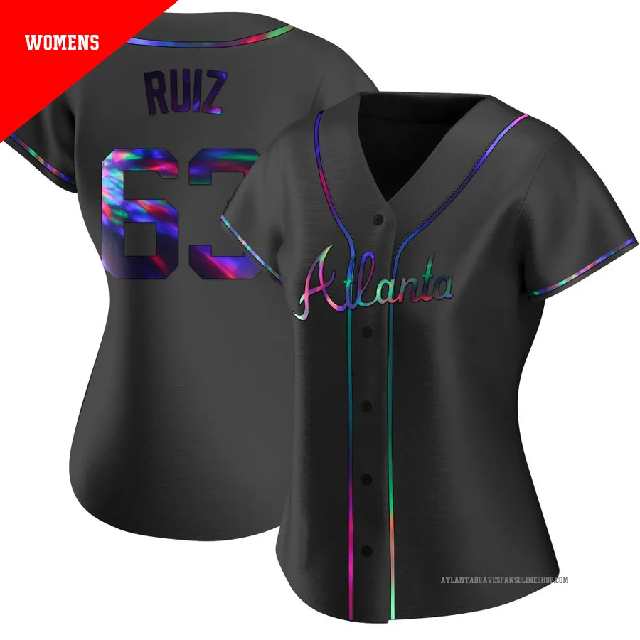 Atlanta Braves ＃63 Jose Ruiz Women's Replica Holographic Alternate Jersey - Black